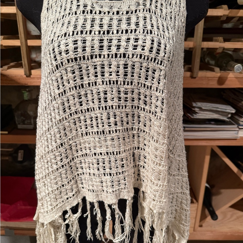 Democracy‎ Cream Open-Knit Fringe Tank Top